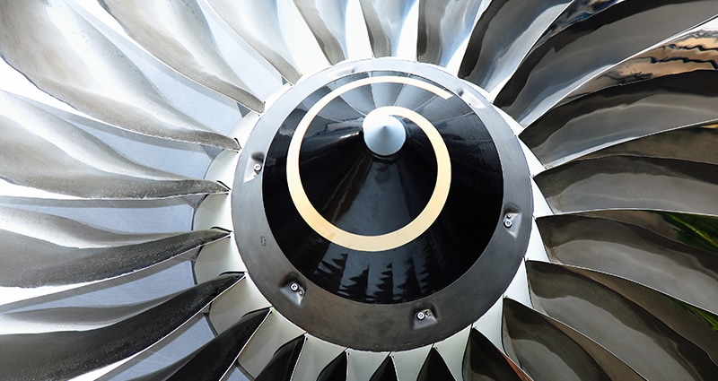 Close up of airplane turbine