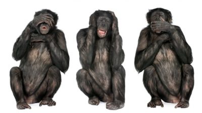 3 apes: see, hear, speak no evil