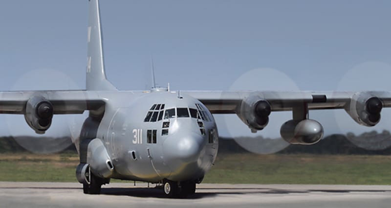 Large aircraft preparing for takeoff