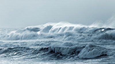 Ocean waves crashing during storm