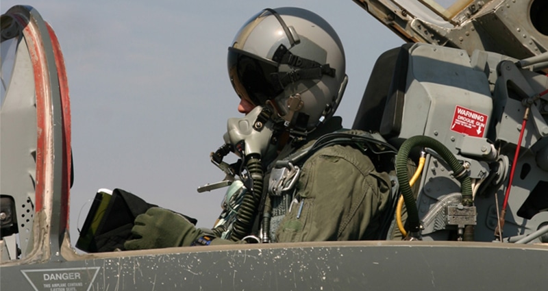 Fighter pilot preparing for takeoff