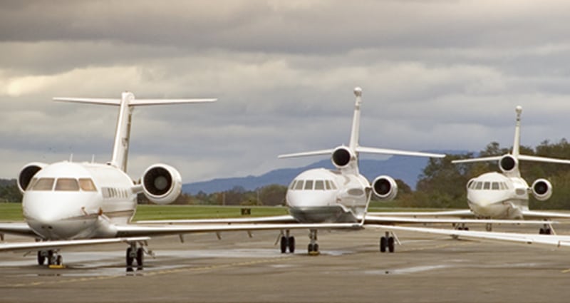 Several planes waiting in line to takeoff