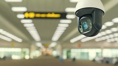 Close up of security camera in terminal