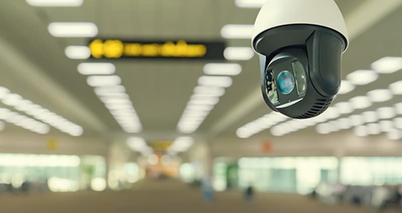 Close up of security camera in terminal