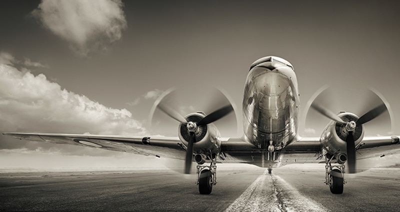 Twin propeller airplane ready to takeoff