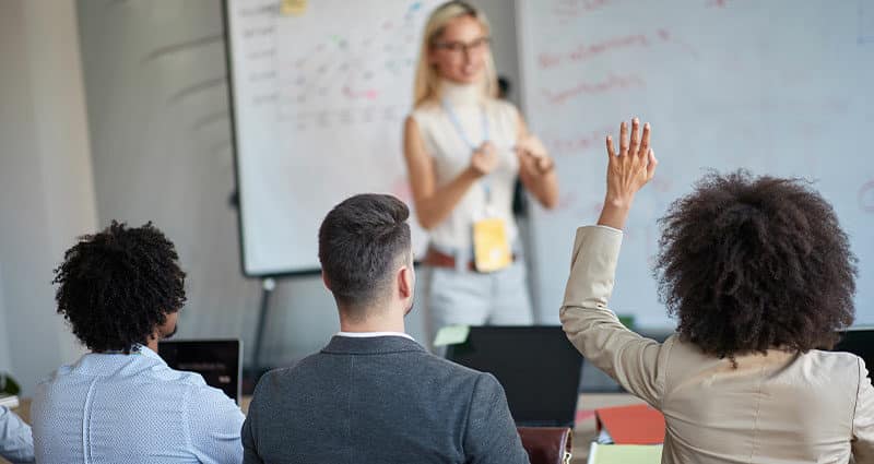 Female manager leading a business lecture.