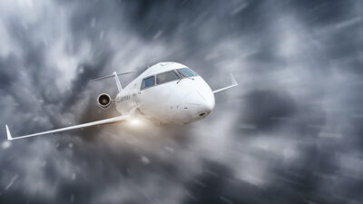 aircraft flying through bad weather